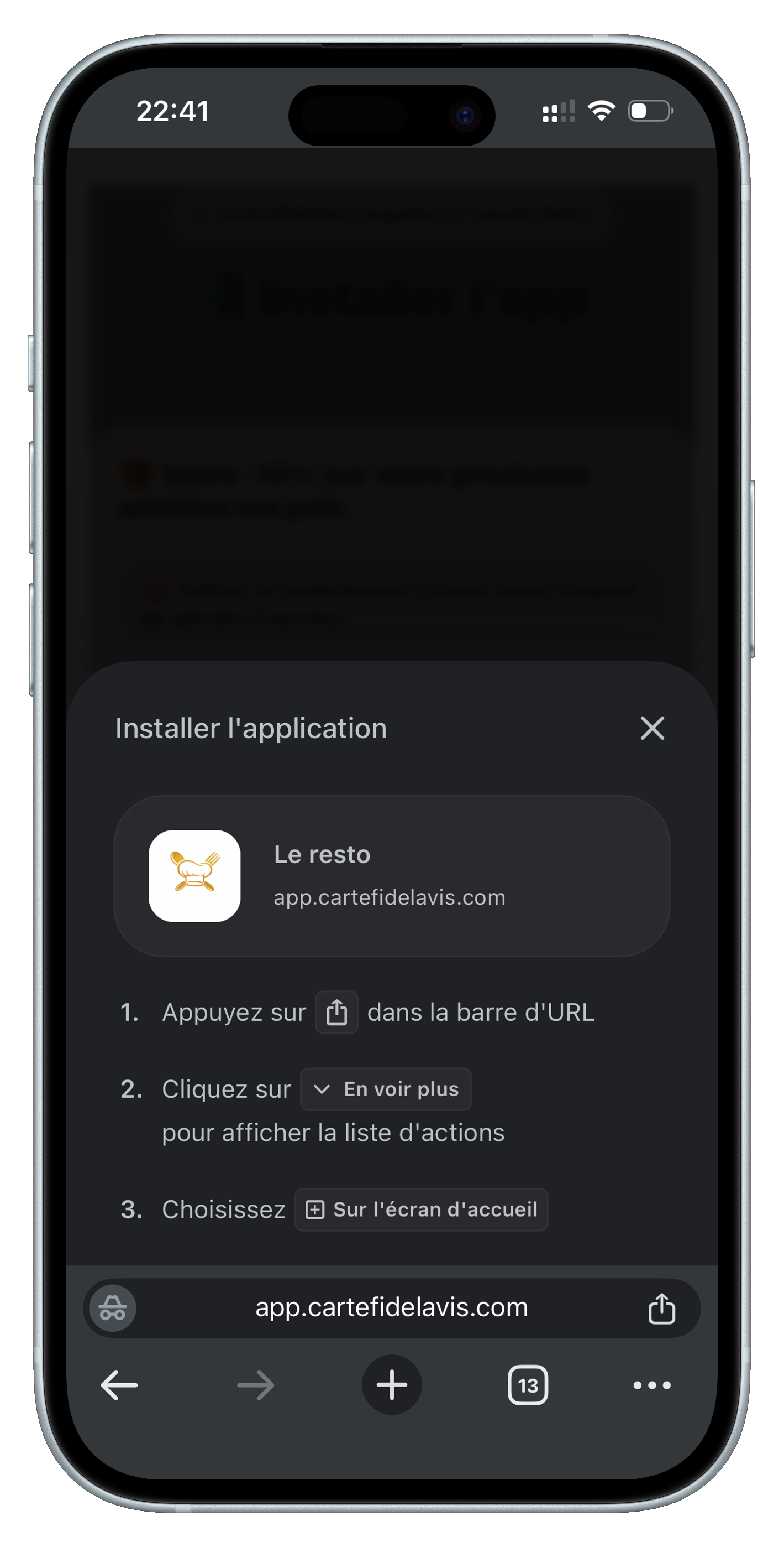 Étape 3 — Installation mini-app PWA Fidelavis sur smartphone