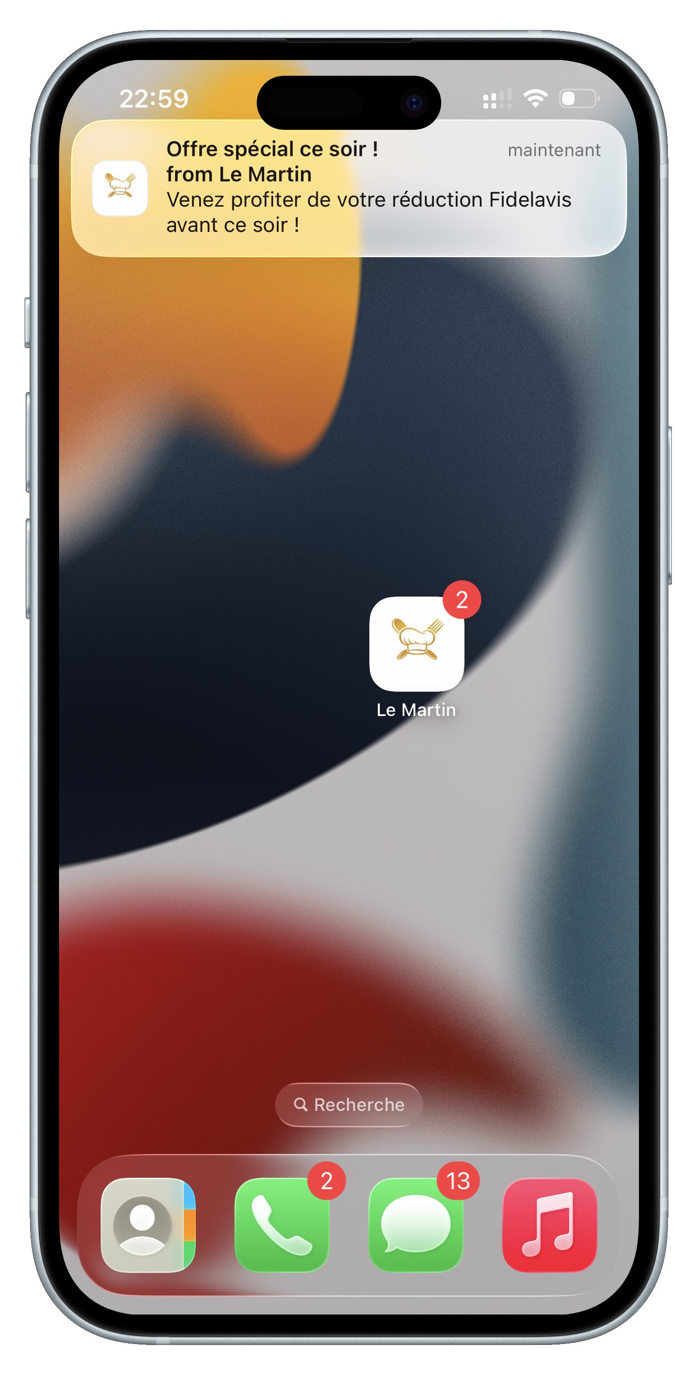 Étape 7 — Notification push envoyée au client pour le faire revenir